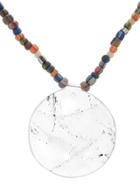 Catherine Michiels Large Round Rock Crystal Pendant On Mixed African Beads