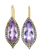 Cathy Waterman Amethyst Jeweled Thorn Earrings- 22 Karat Gold