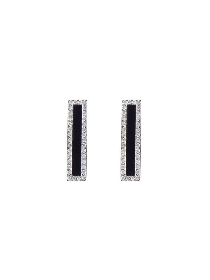Jennifer Meyer Black Onyx Long Bar Studs With Diamonds - White Gold