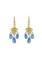 Cathy Waterman Small Leaves With Kyanite - Designer Gold Earrings