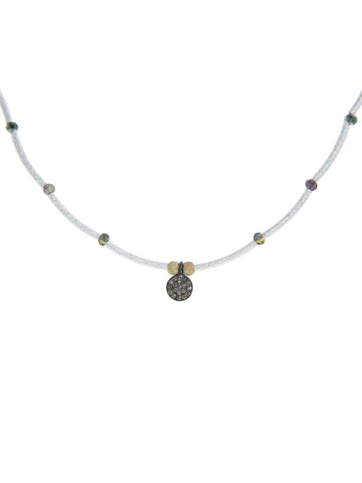 Catherine Michiels Pave Diamond Disk Necklace With Faceted Stones