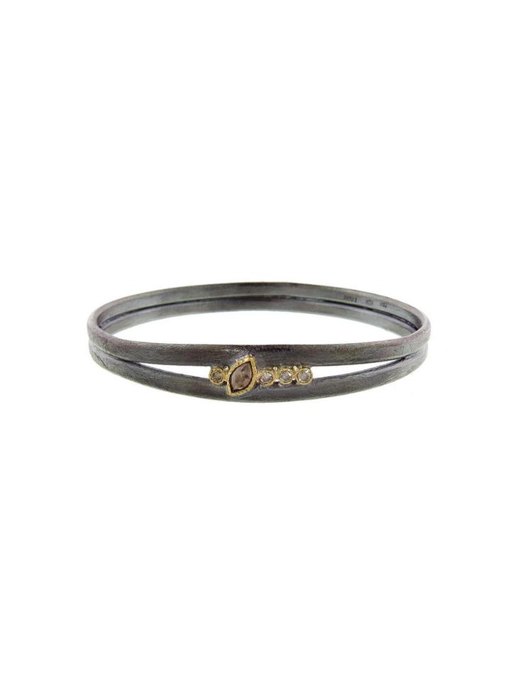 Todd Reed Oxidized Double Band Bangle - Raw Marquise Diamond