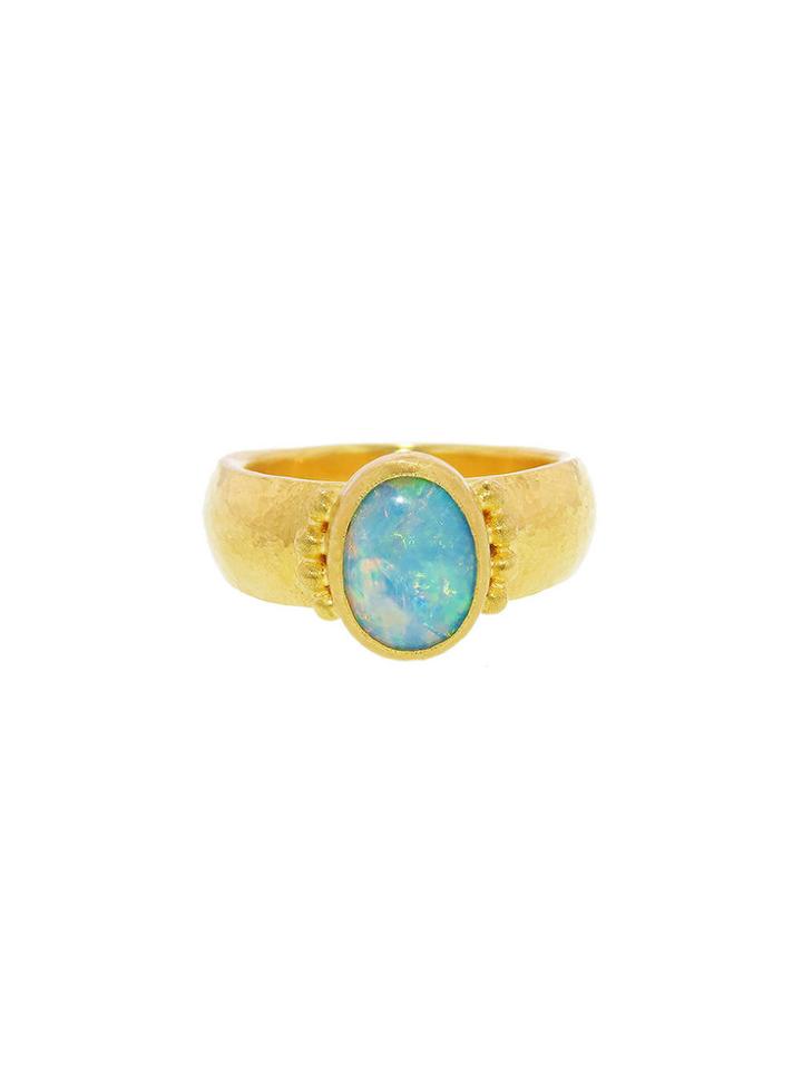 Gurhan Oval Opal Ring On Wide Band - 24 Karat Yellow Gold