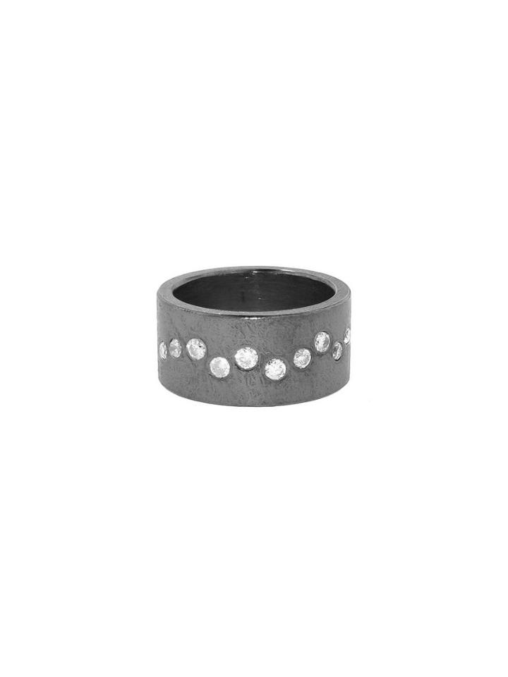 Todd Reed Wide Oxidized Band With Brilliant Cut Diamonds
