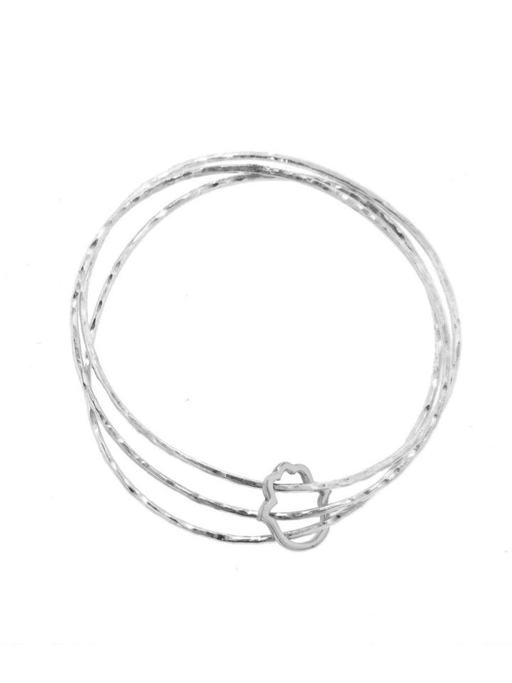 Daniela Rivkah Silver Bangle Trio With Hamsa Charm