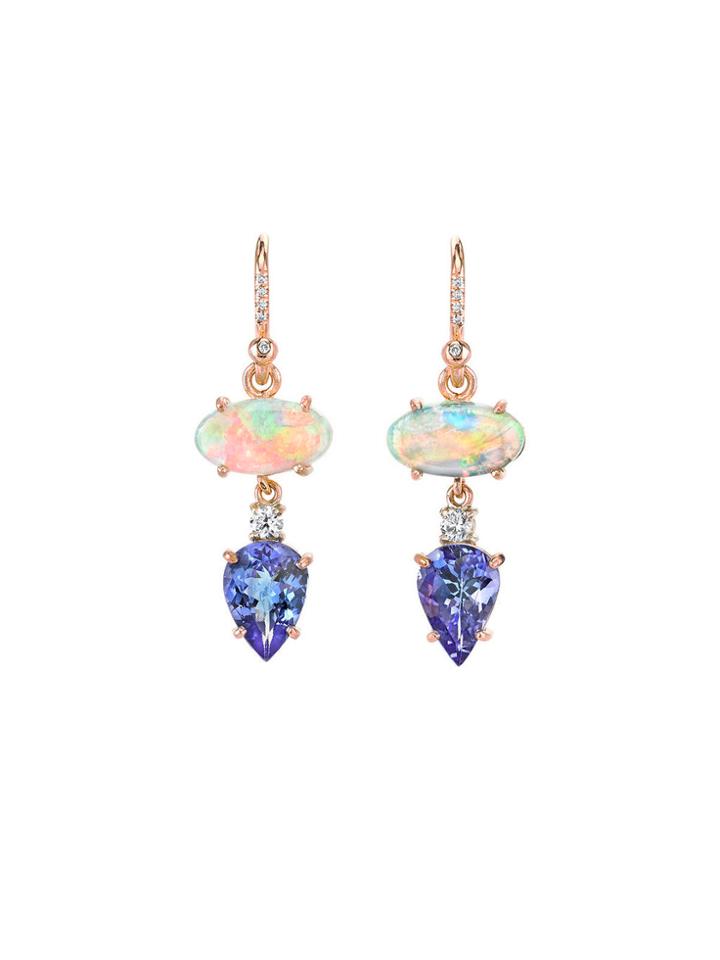 Irene Neuwirth Lightning Ridge Opal And Tanzanite Double Drop Earrings