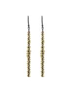 Ten Thousand Things Long Gold Bead Earrings On Oxidized Sterling Silver
