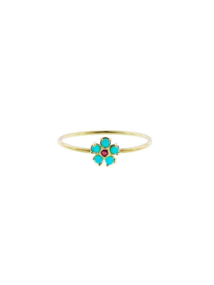 Jennifer Meyer Turquoise And Ruby Flower Ring
