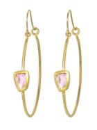 Lfrank Thin Hoops With Rose Cut Pink Sapphires - Yellow Gold