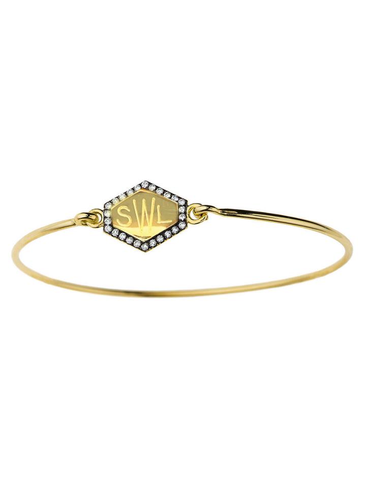 Jemma Wynne Personalized Hexagon Bangle With Blackened Diamonds - Yellow Gold