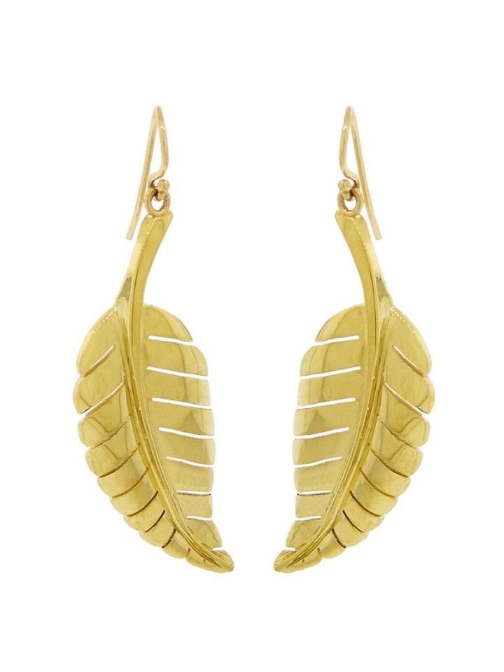 Jennifer Meyer Yellow Gold Large Leaf Drop Earrings