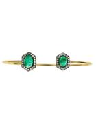 Jemma Wynne Double Oval Emerald Bangle With Hex Pave Border