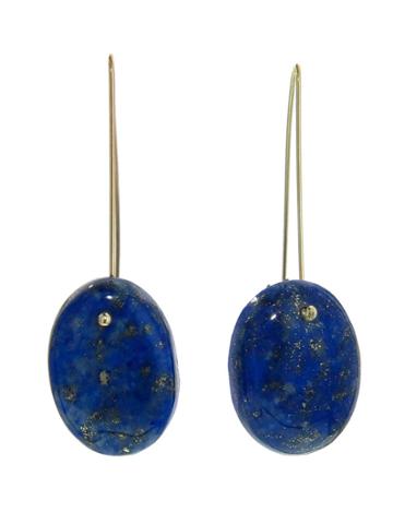 Necessary Stone Long Wire Oval Lapis Earrings
