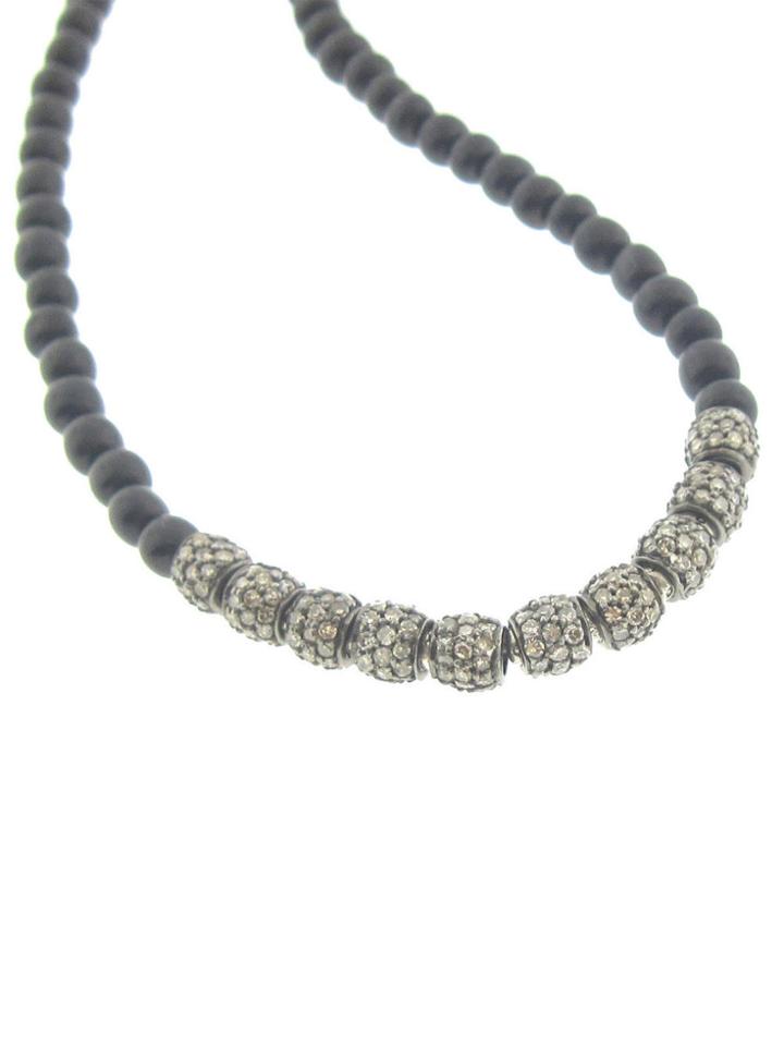Catherine Michiels Matte Black Onyx Chain With Oxidized Sterling Diamond Beads
