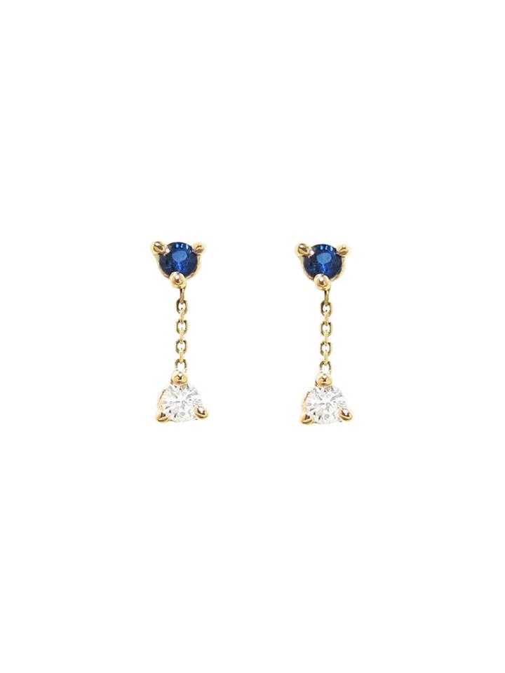 Wwake Small Two-step Sapphire And Diamond Chain Earrings