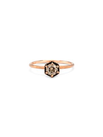 Satomi Kawakita Hexagon Brown Diamond Ring In Rose Gold