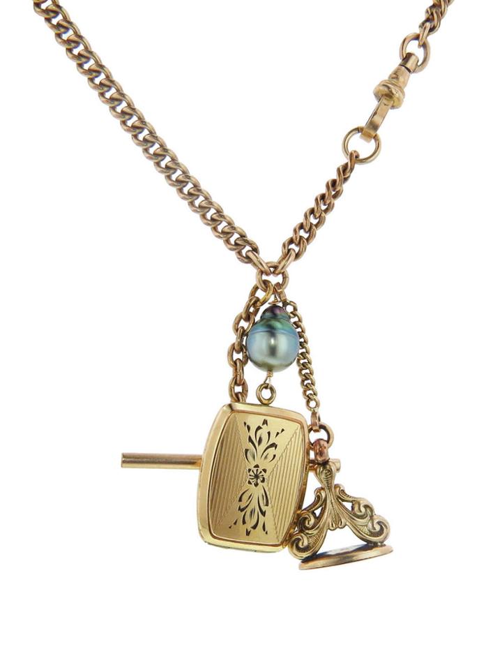 Just Jules Square Filigree Locket With Black Pearl