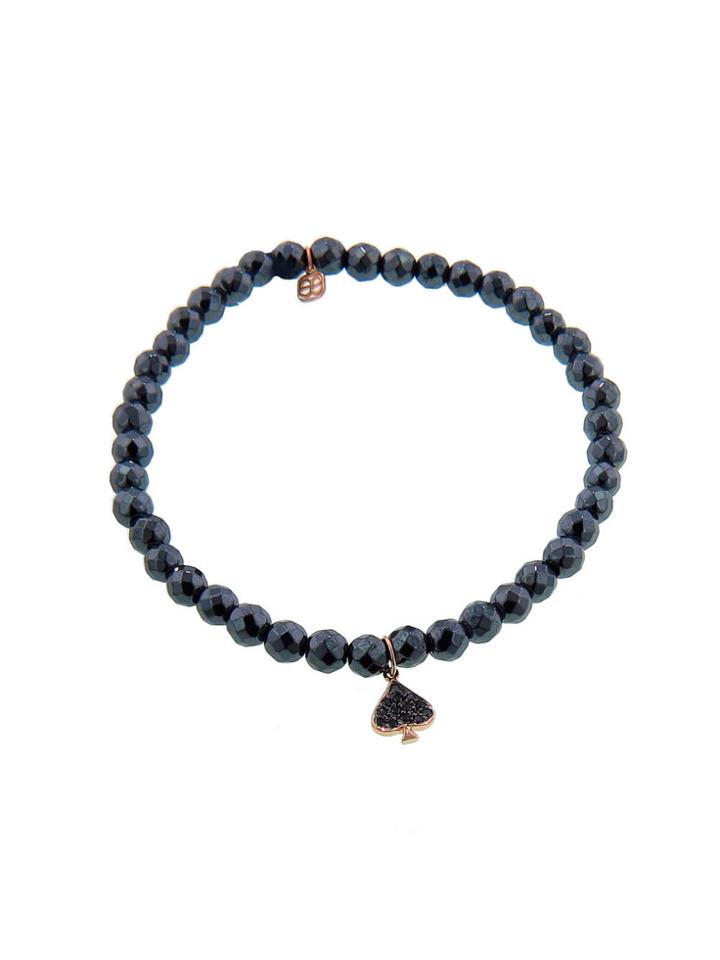 Sydney Evan Black Diamond Spade Charm On Hematite - Rose Gold