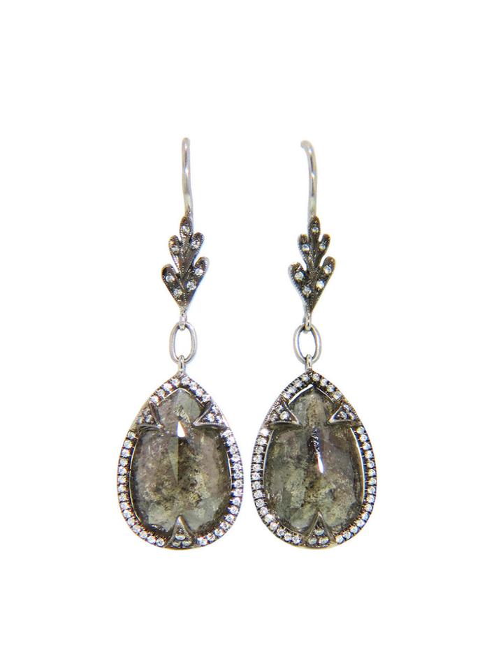 Cathy Waterman Rustic Diamond Pave Frame Earrings - Platinum