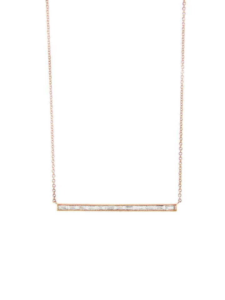 Sethi Couture White Baguette Diamond Bar Necklace - Rose Gold