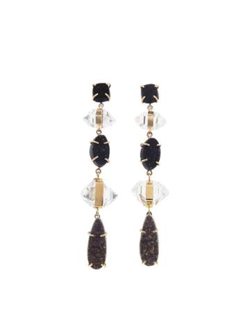 Melissa Joy Manning Five Stone Drop Earring With Black Druzy And Diamonds