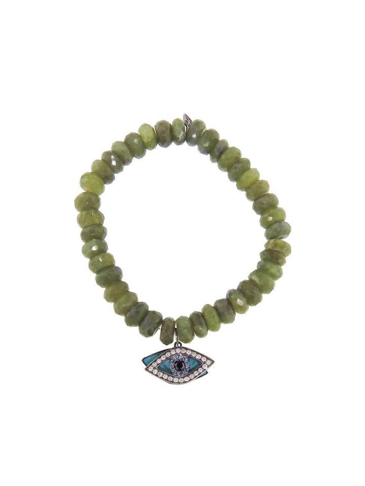 Sydney Evan Diamond And Turquoise Evil Eye On Vesuvionite Beaded Bracelet