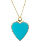Jennifer Meyer Turquoise Inlay Heart Pendant - Yellow Gold