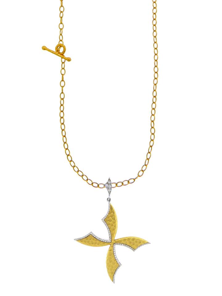 Cathy Waterman Scimitar Cross Pendant With Diamonds - 22 Karat Gold Platinum