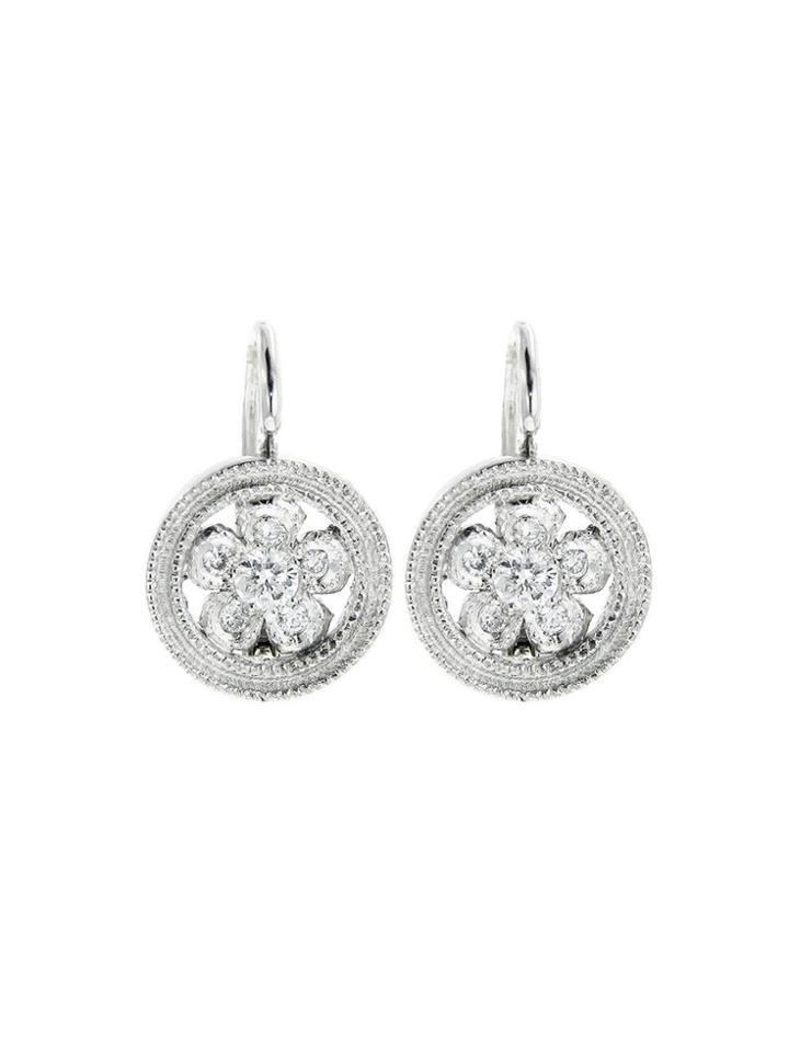 Cathy Waterman Double Milgrain Daisy Earrings - Platinum