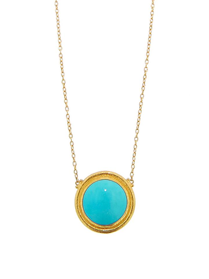Gurhan Large Round Turquoise Pendant - 24 Karat Yellow Gold