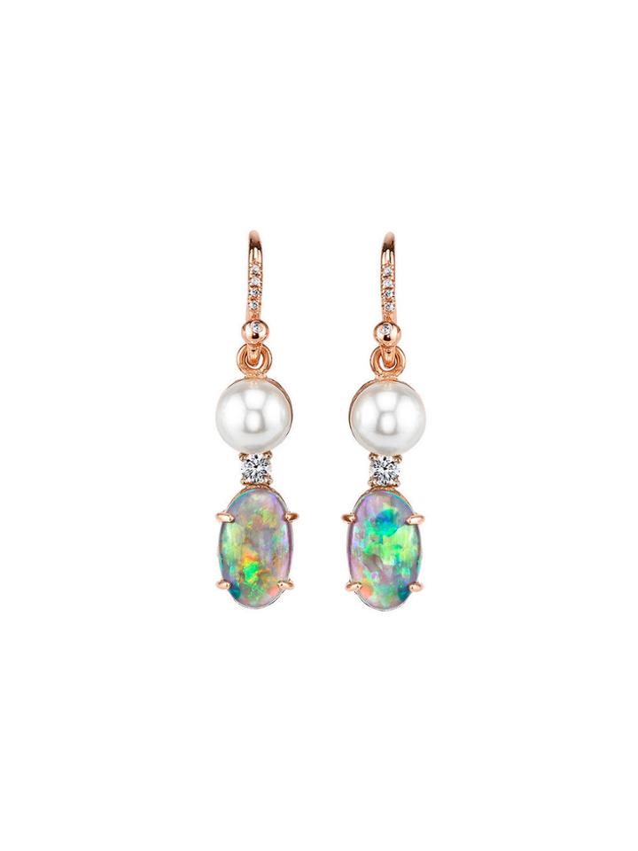 Irene Neuwirth Akoya Pearl And Lightning Ridge Opal Drop Earrings