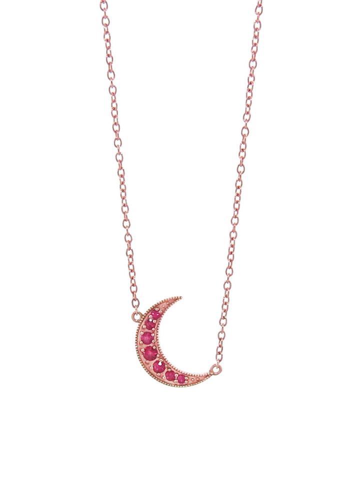 Andrea Fohrman Mini Ruby Crescent Moon Necklace - Rose Gold