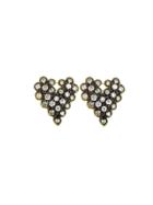 Cathy Waterman Blackened Scalloped Heart Studs With Diamonds - 22 Karat Gold