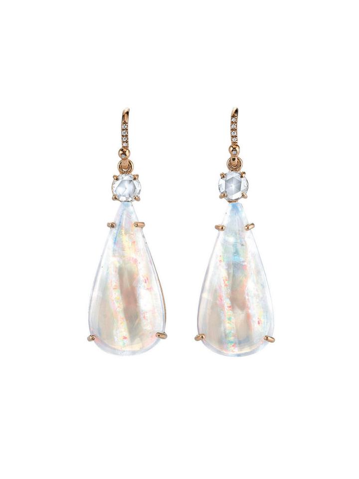 Irene Neuwirth Crystal Opal Teardrop Earrings With Rose Cut Diamonds