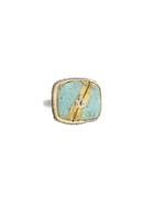 Jamie Joseph Rectangular Turquoise Joinery Ring - Oxidized Sterling Silver