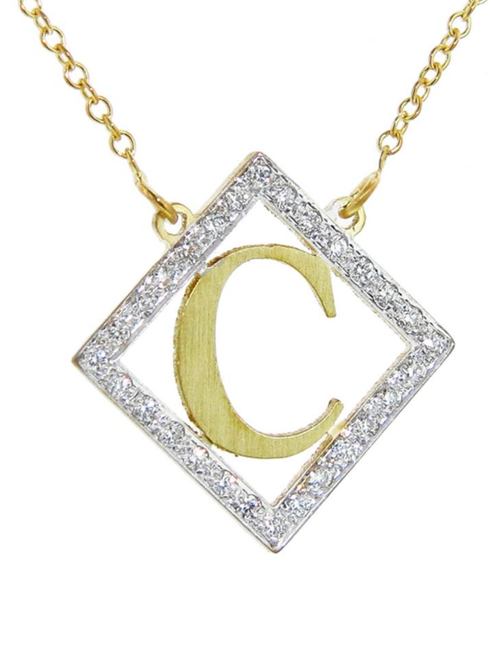 Kacey K Diamond Shaped Initial Pendant In Yellow Gold - C