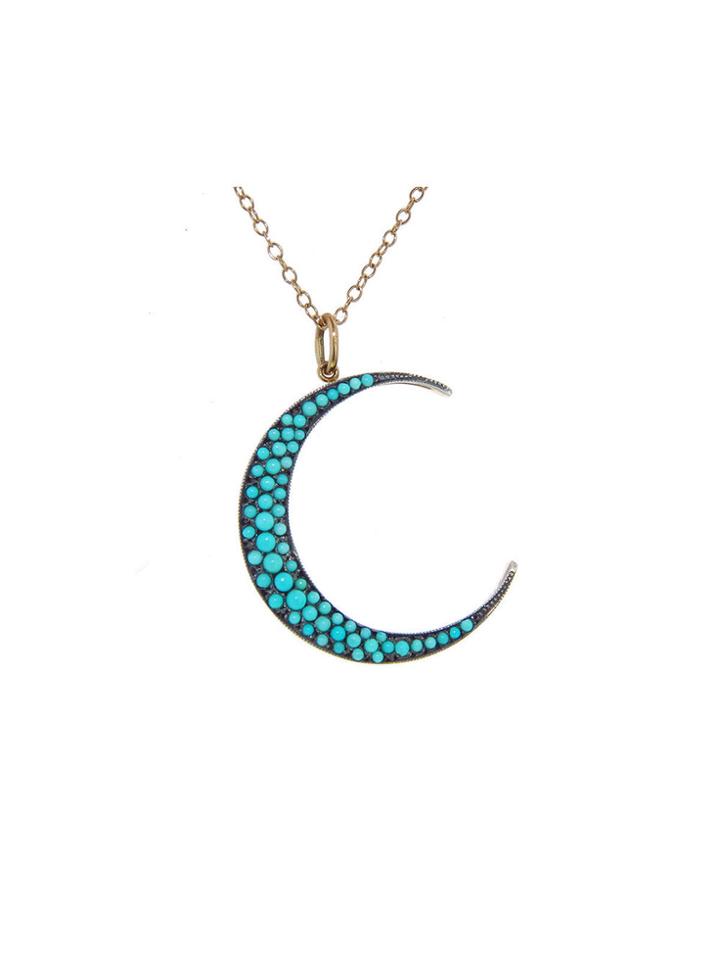 Andrea Fohrman Large Turquoise Luna Moon Pendant - Yellow Gold