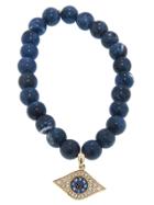 Sydney Evan Yellow Gold Evil Eye With Blue Sapphires And Diamonds On A Sodalite Beaded Bracelet