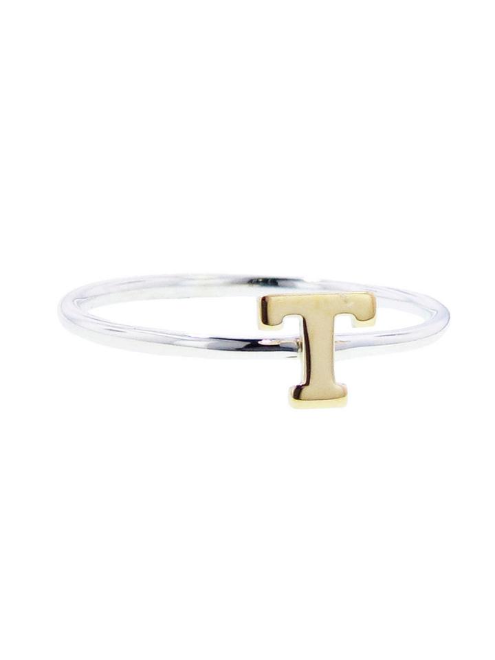 Jane Basch Gold Initial On Sterling Silver Ring - T