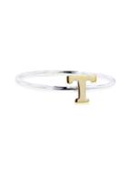 Jane Basch Gold Initial On Sterling Silver Ring - T