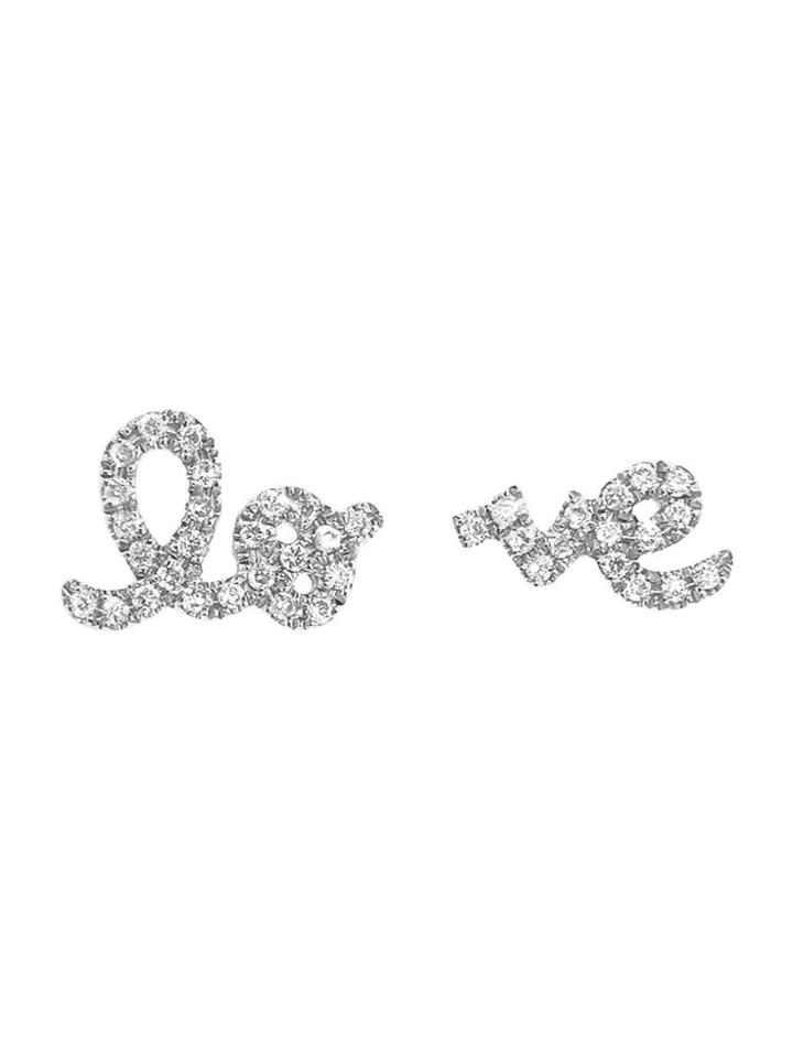 Sydney Evan Diamond Split Love Stud Earrings - White Gold