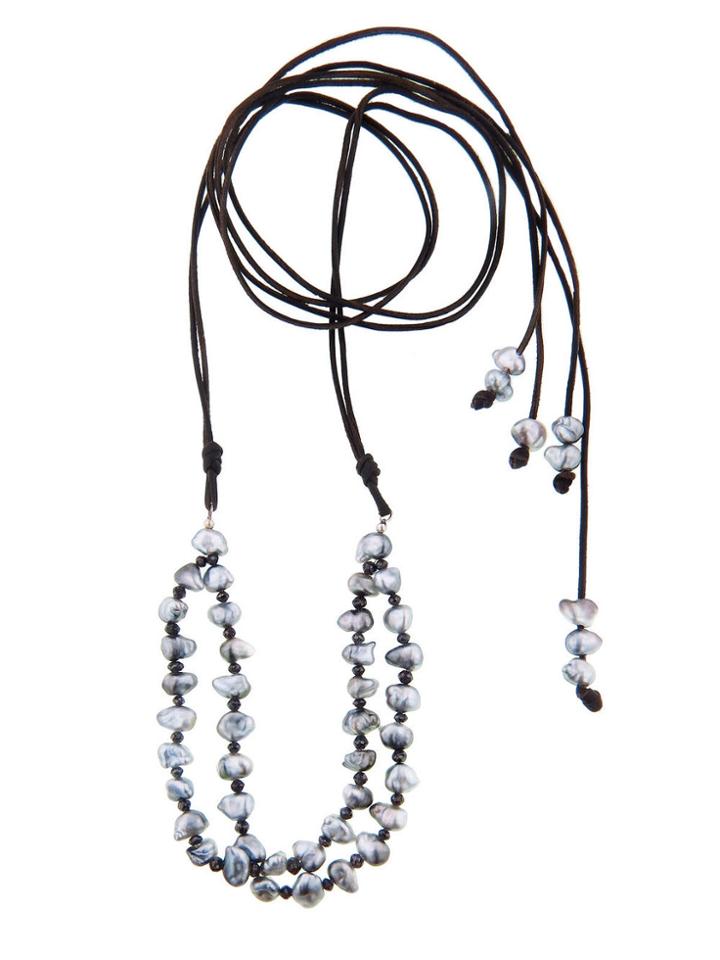 Kala Tahitian Keshi And Black Diamond Necklace