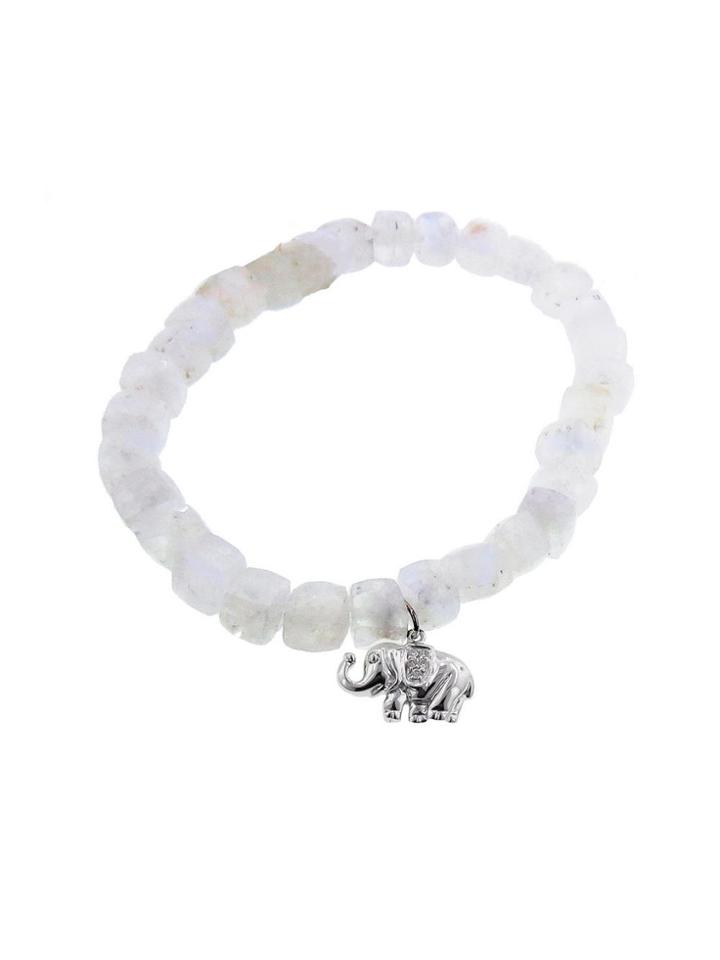 Sydney Evan Small Elephant Charm On Cubed Moonstone - White Gold