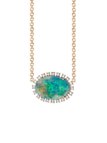 Irene Neuwirth Oval Lightning Ridge Opal Pendant With Rose Cut Diamonds - Rose Gold