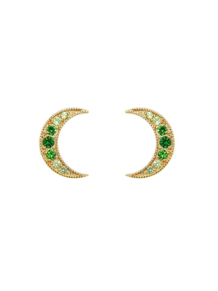 Andrea Fohrman Tsavorite Crescent Moon Stud Earrings
