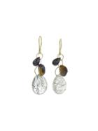 Melissa Joy Manning Tourmalinated Quartz Three Drop Earrings