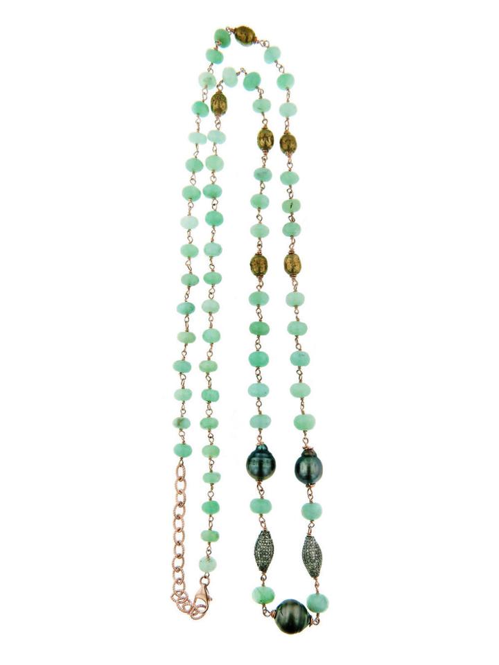 Royal Nomad Long Chrysoprase Necklace With Tahitian Pearls