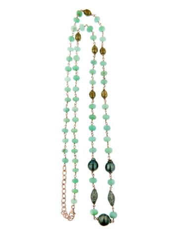 Royal Nomad Long Chrysoprase Necklace With Tahitian Pearls
