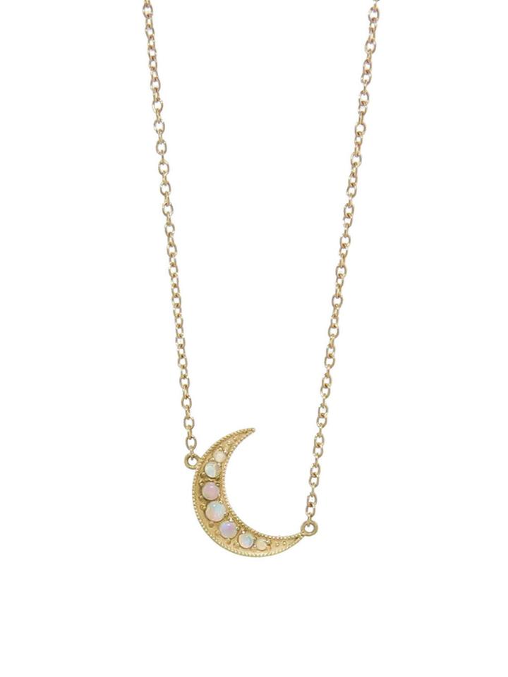 Andrea Fohrman Mini Opal Crescent Moon Necklace - Yellow Gold