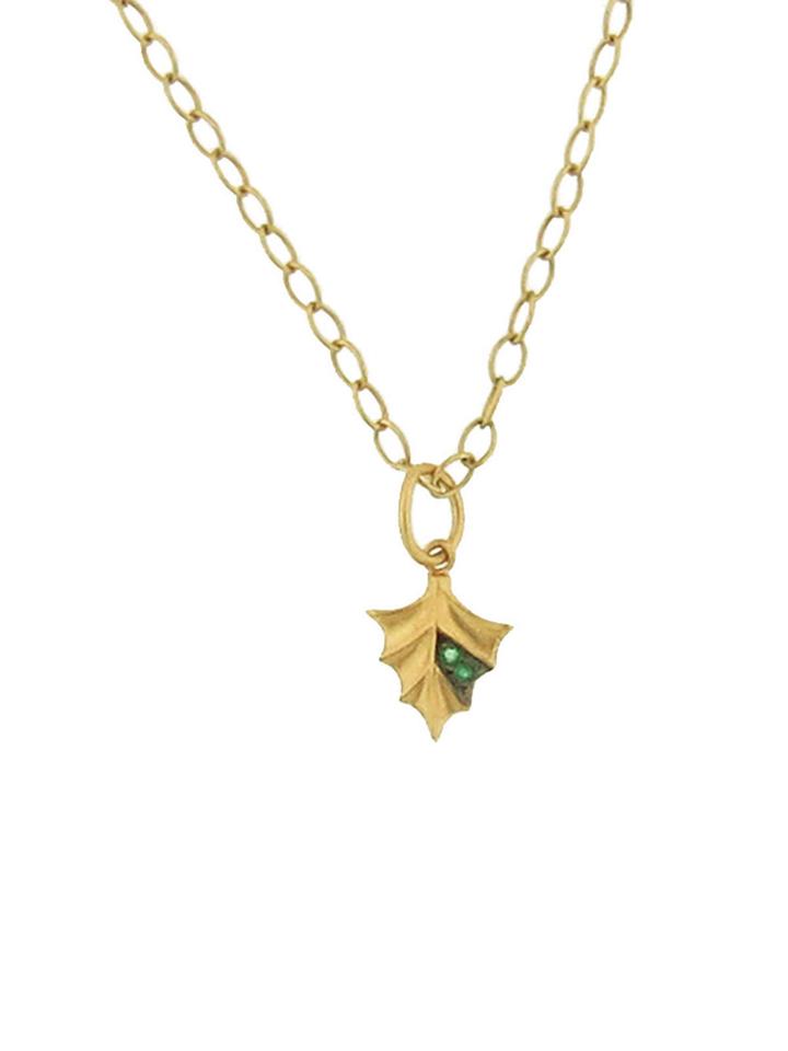 Cathy Waterman Tiny Leaf Emerald Charm